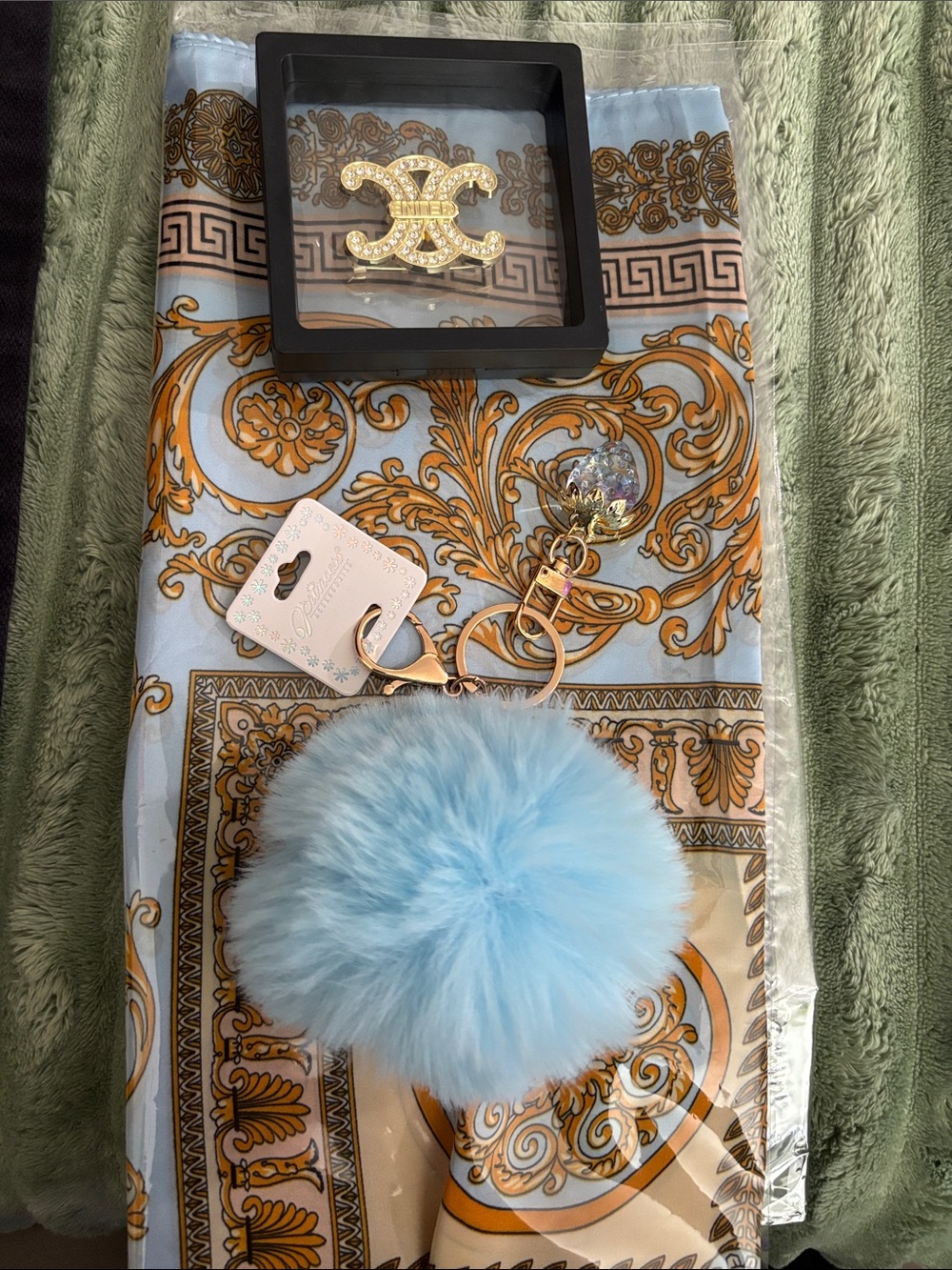Fashion Scarf- Bag Charm and Brooch
